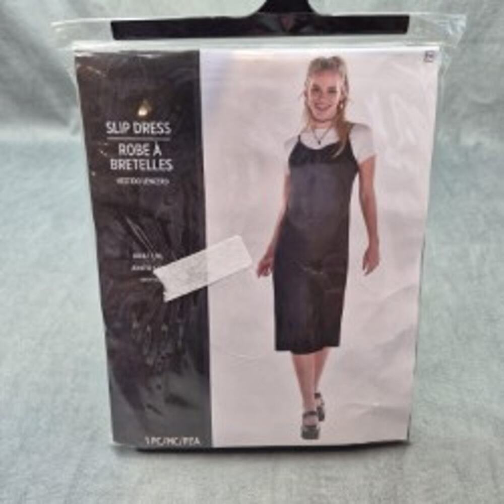 90s Y2K Slip Dress Womens L/XL Black White Stretch Round Neck Amscan